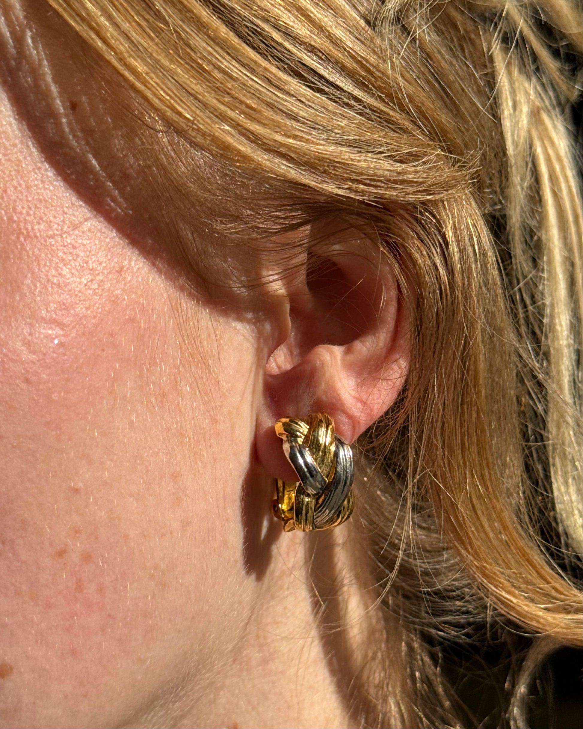 Boucles d'oreilles tréssées dorées et argentées
