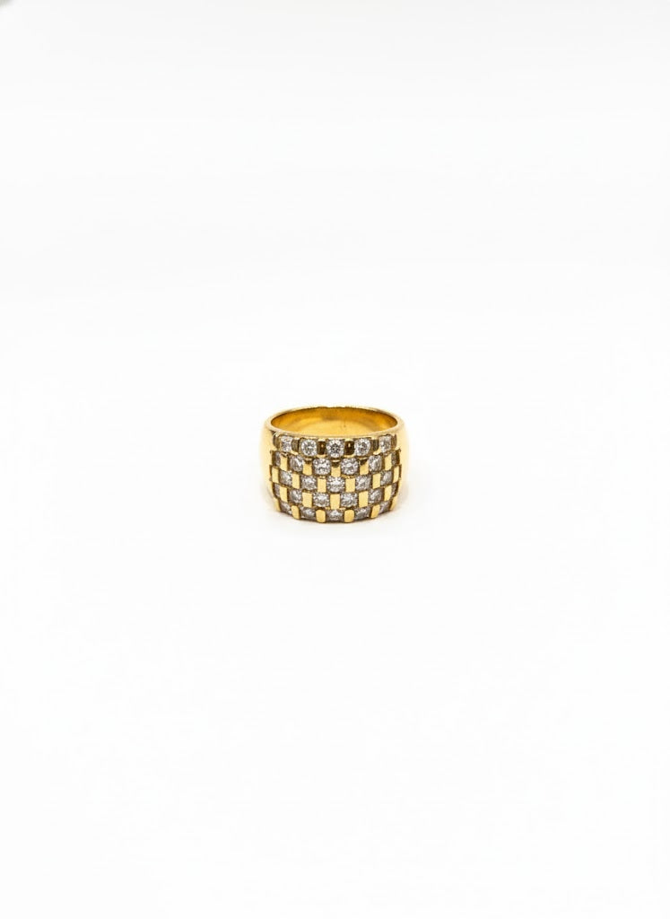 Bague damier doré & strass