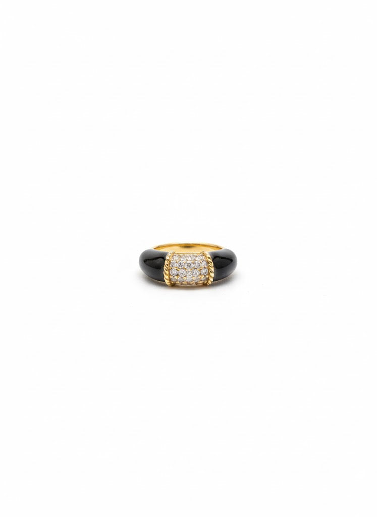 Bague dorée strass et pierre noire