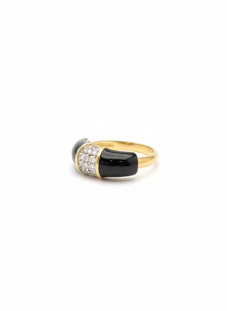 Bague dorée strass et pierre noire