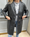 Manteau mi-long noir en cuir
