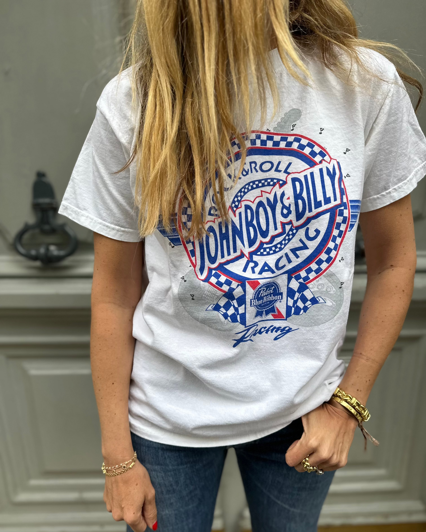 Tee shirt blanc et bleu John Boy & Billy Racing