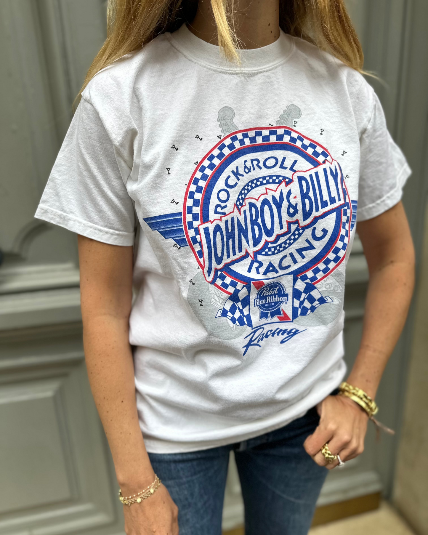 Tee shirt blanc et bleu John Boy & Billy Racing