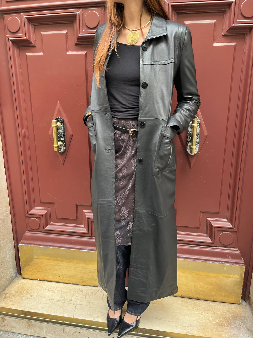 Longue veste en cuir noir
