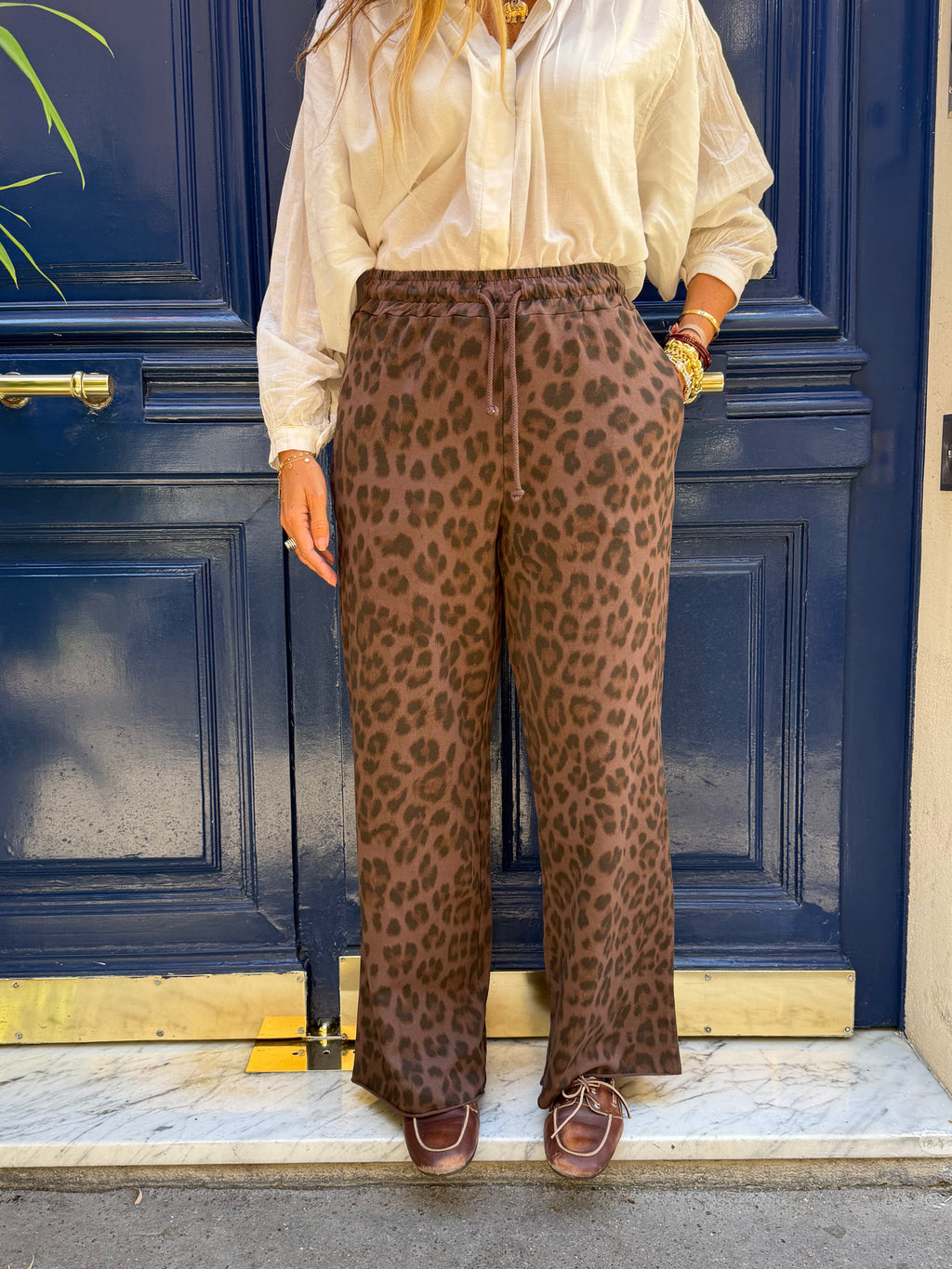 Pantalon imprimé léopard marron
