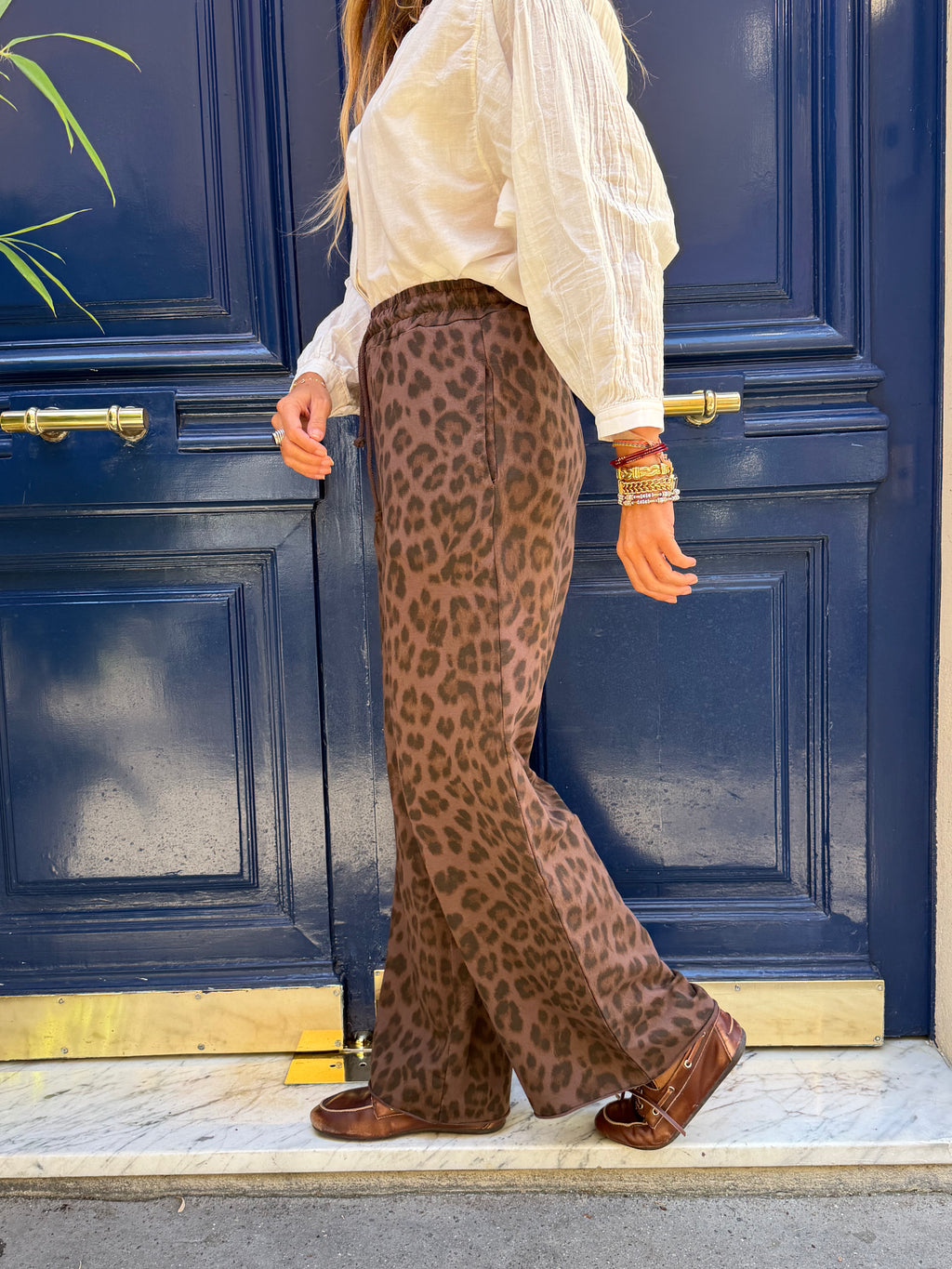 Pantalon imprimé léopard marron