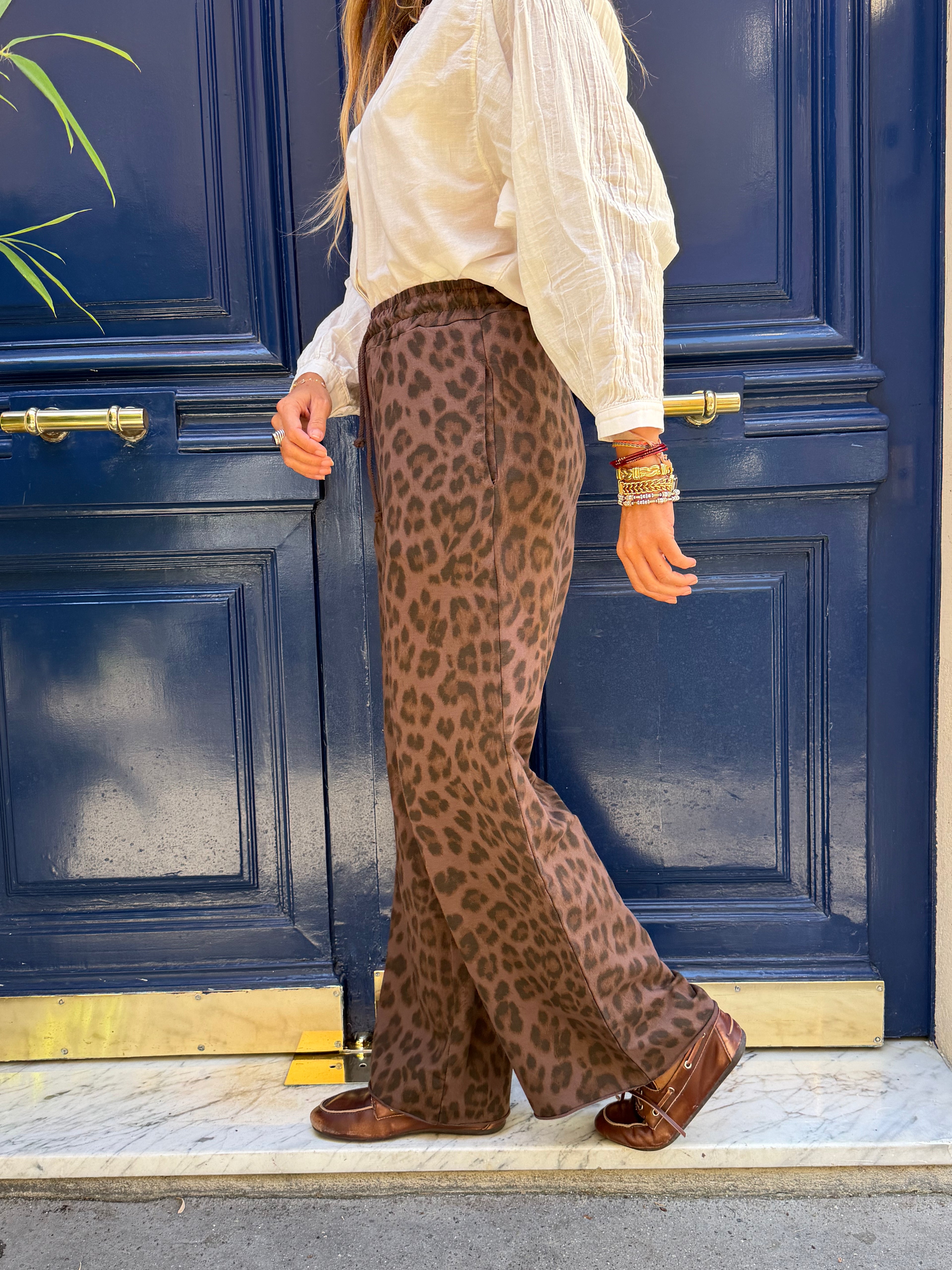 Pantalon imprimé léopard marron