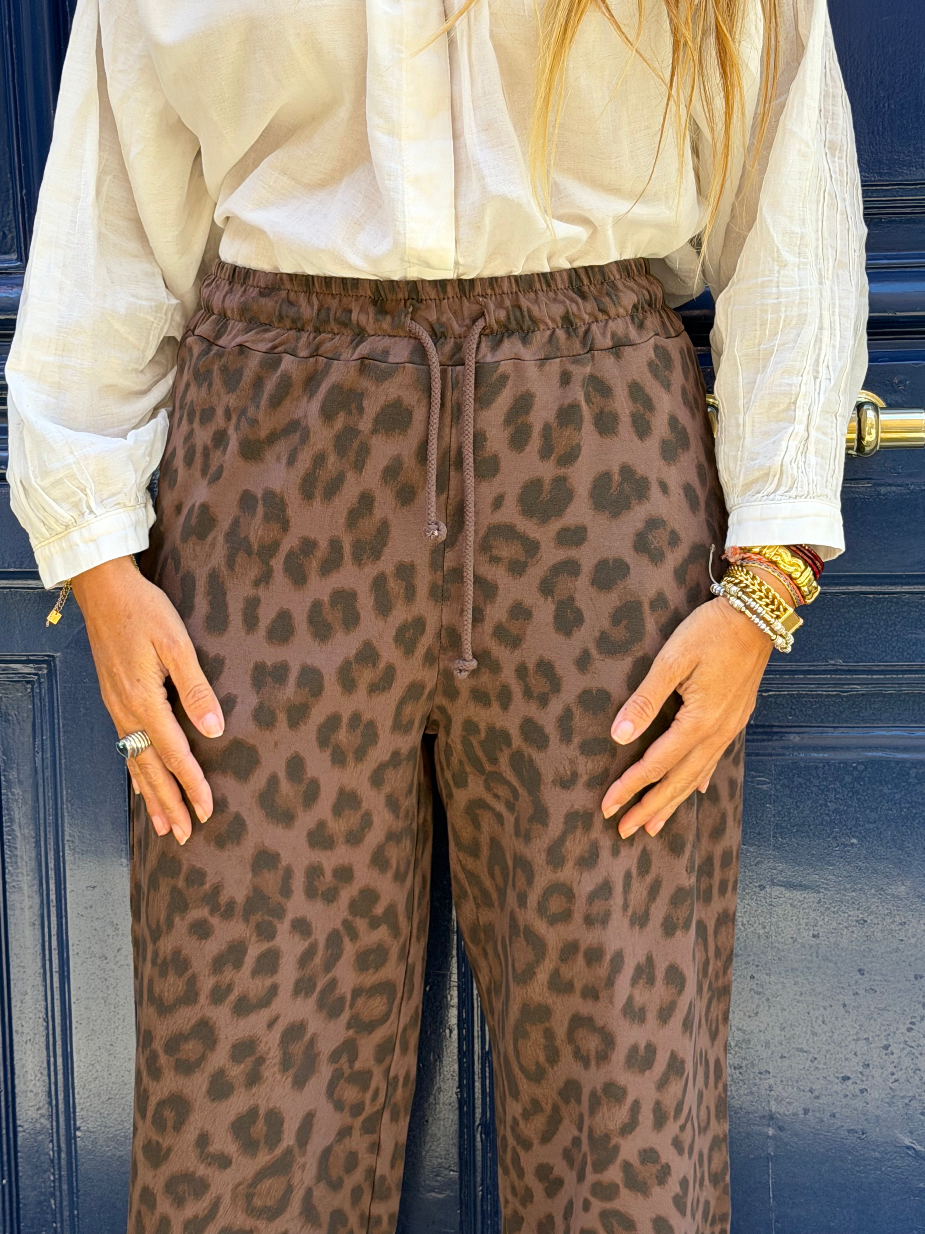 Pantalon imprimé léopard marron