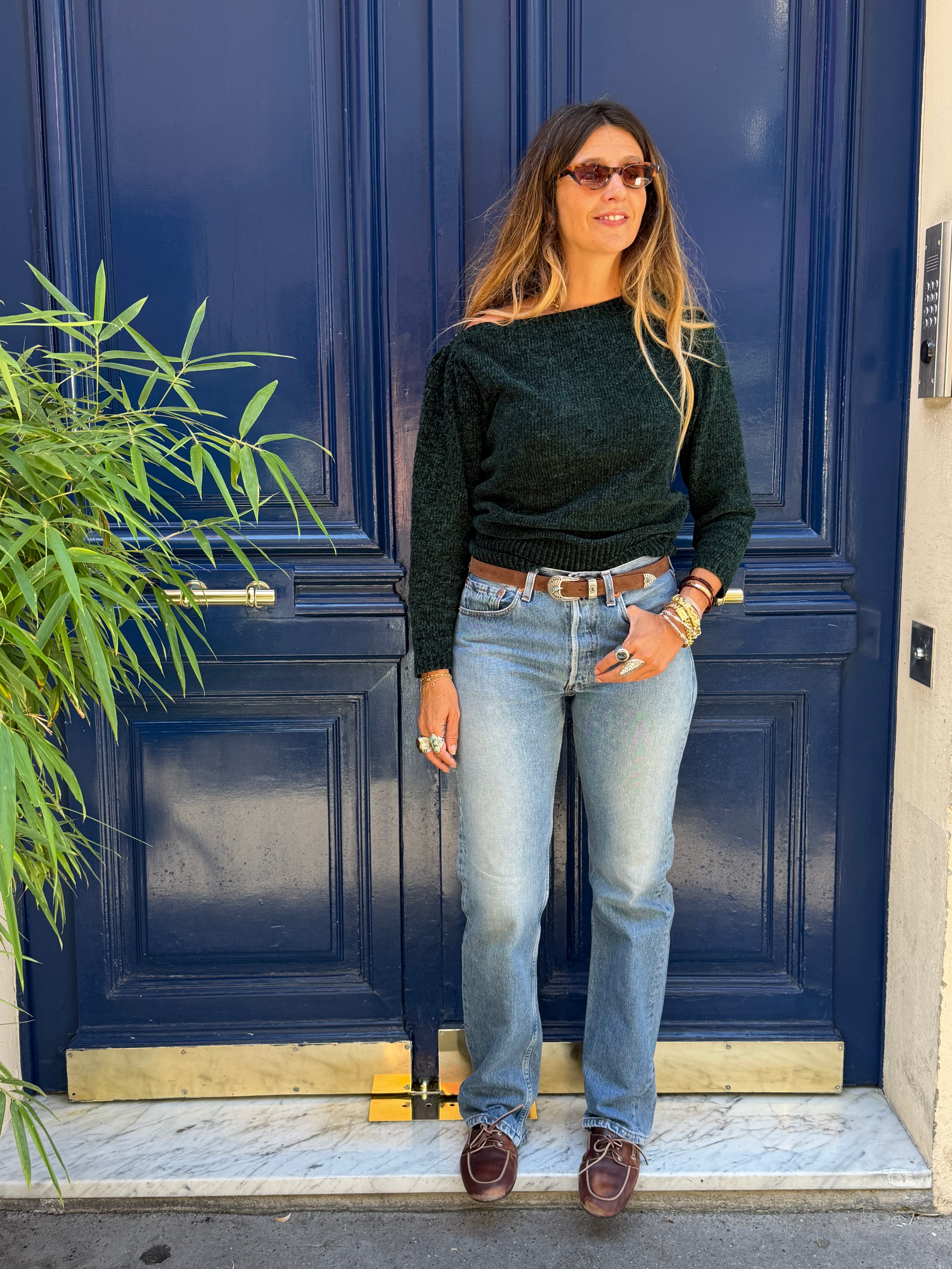 Pull Christian Dior en maille chenille vert sapin