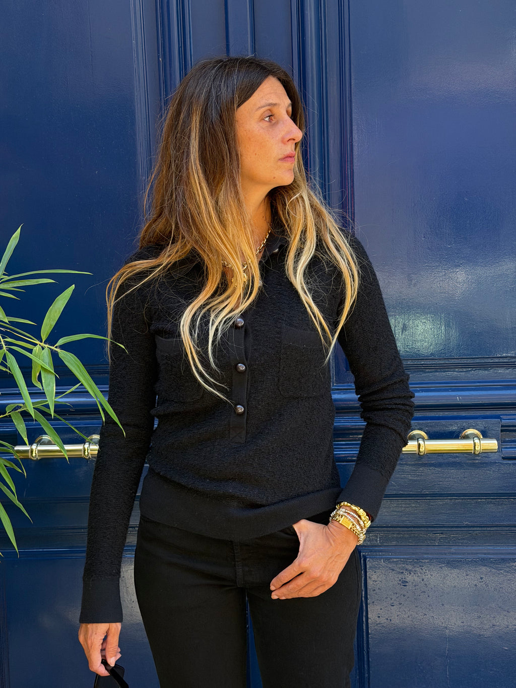 Pull Chanel Uniform en laine noire