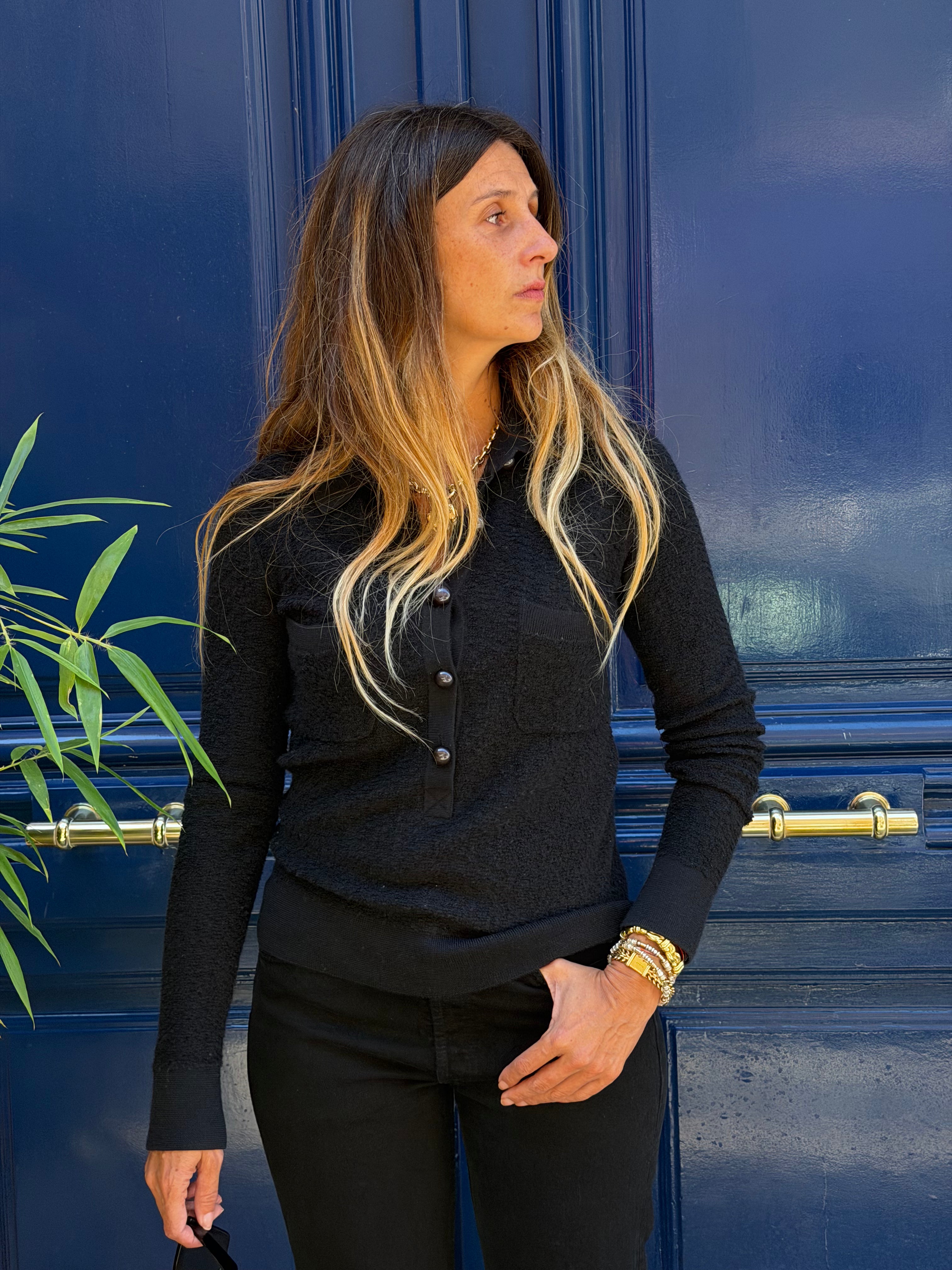 Pull Chanel Uniform en laine noire