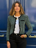 Gilet Emmanuelle Khanh en maille vert et noir