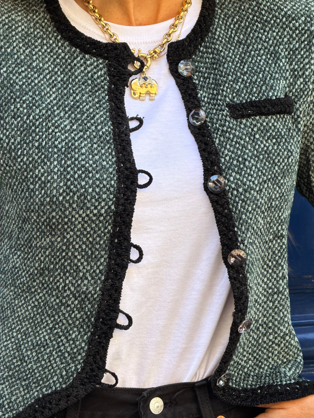 Gilet Emmanuelle Khanh en maille vert et noir