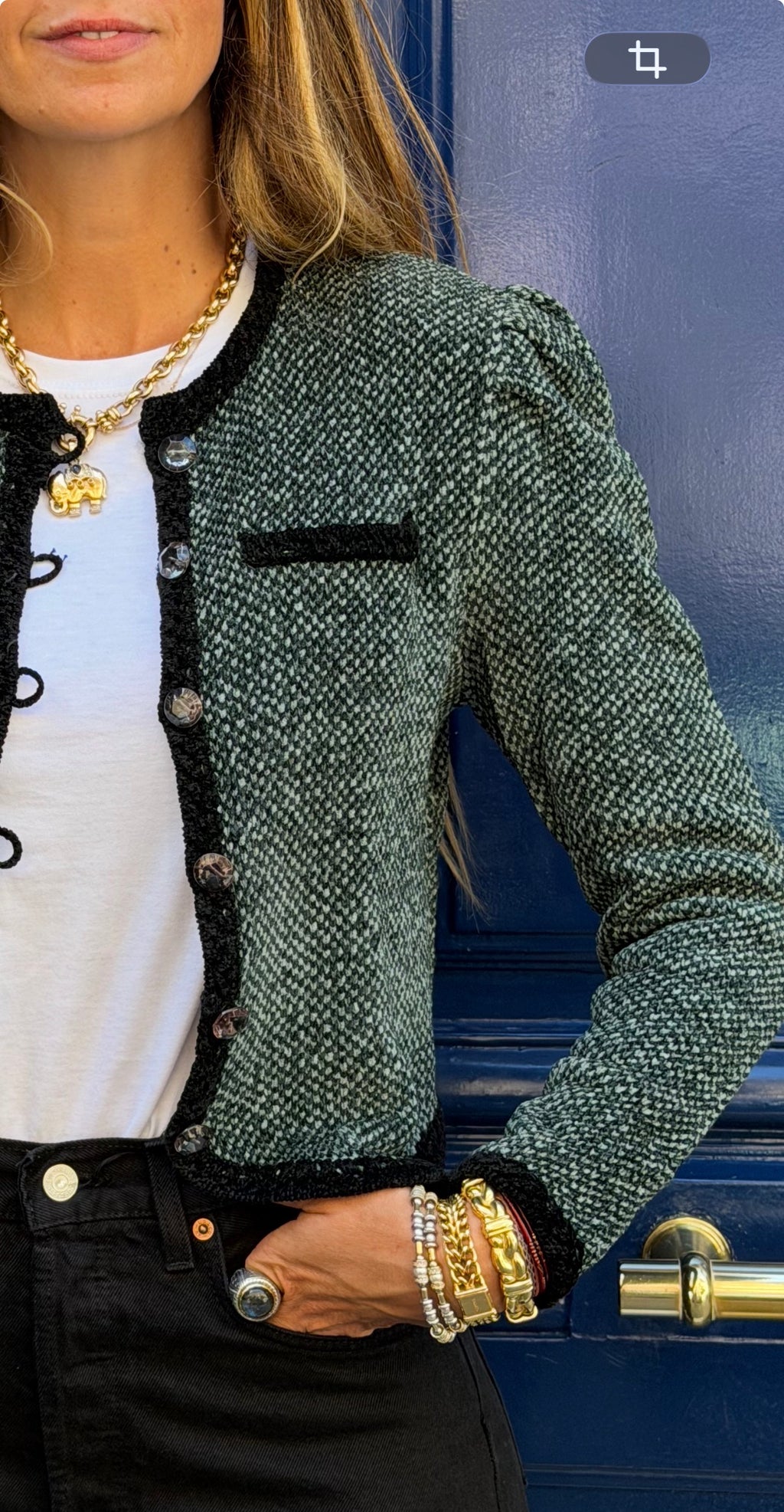 Gilet Emmanuelle Khanh en maille vert et noir