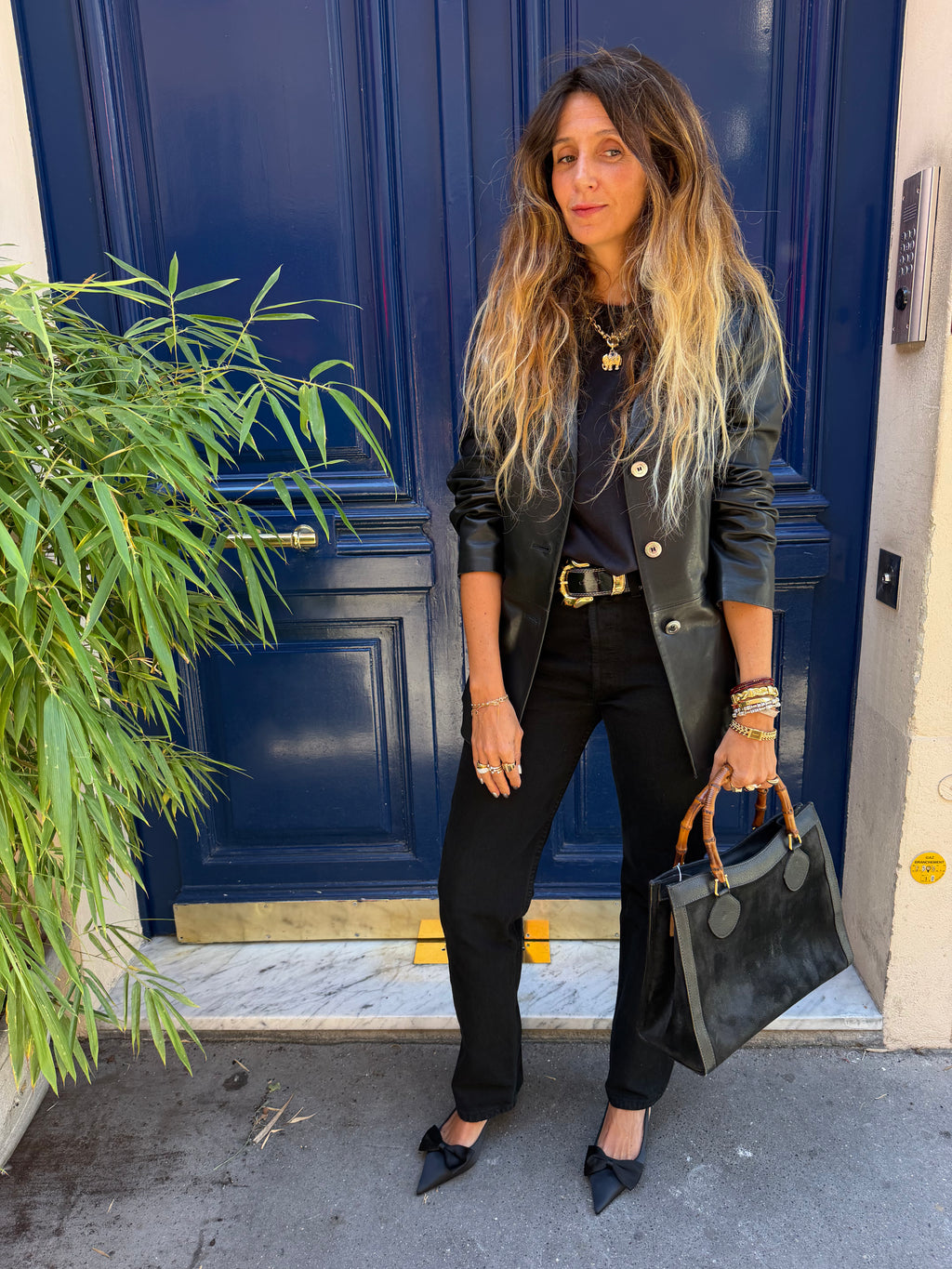 Veste Christ en cuir d’agneau noire