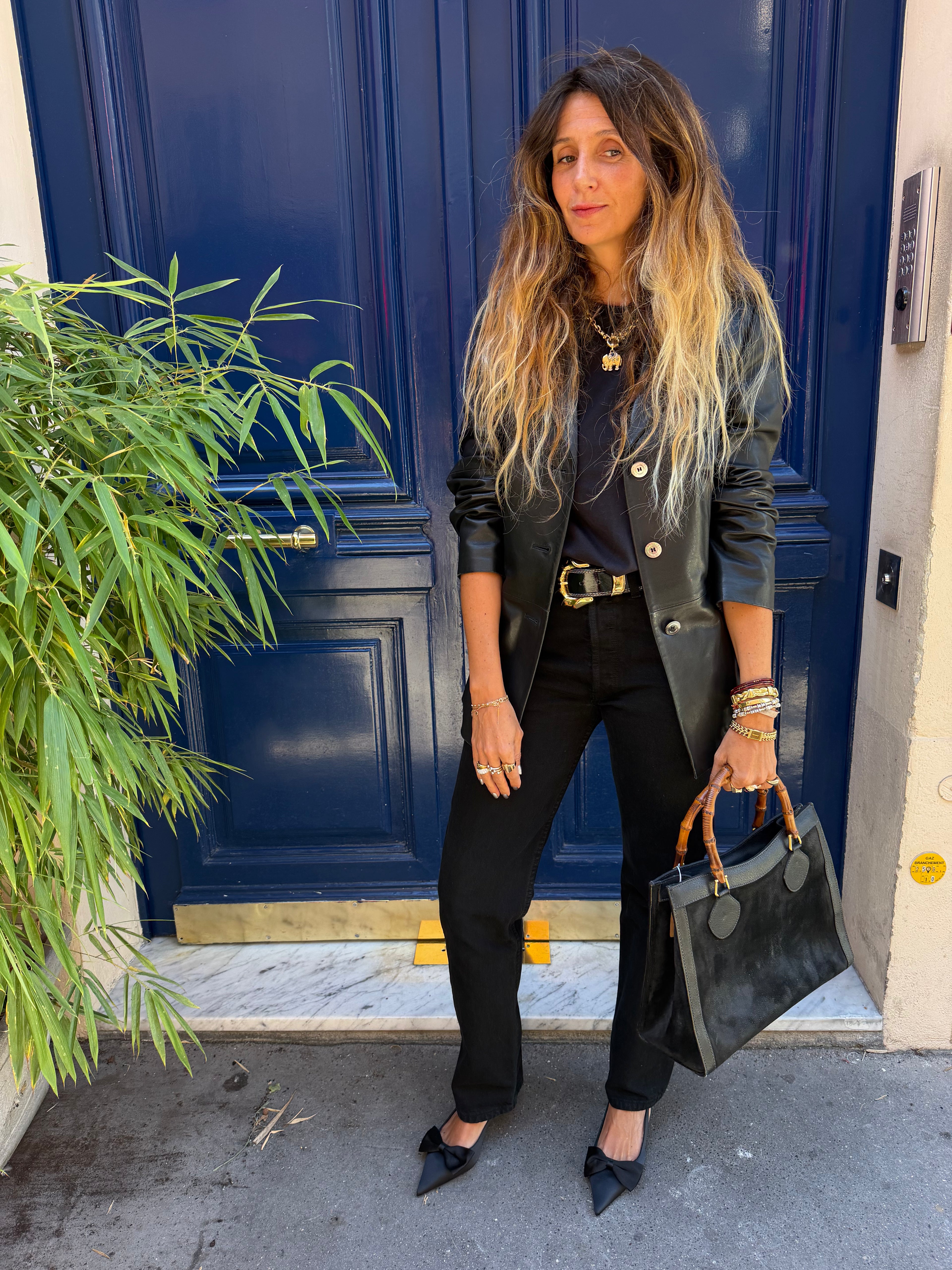 Veste Christ en cuir d’agneau noire