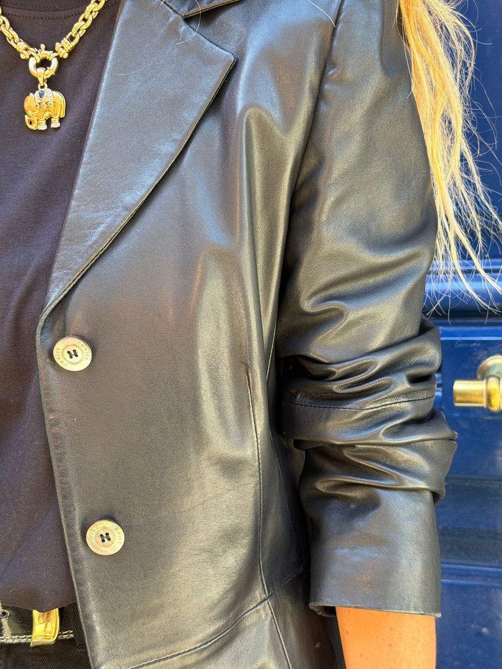 Veste Christ en cuir d’agneau noire