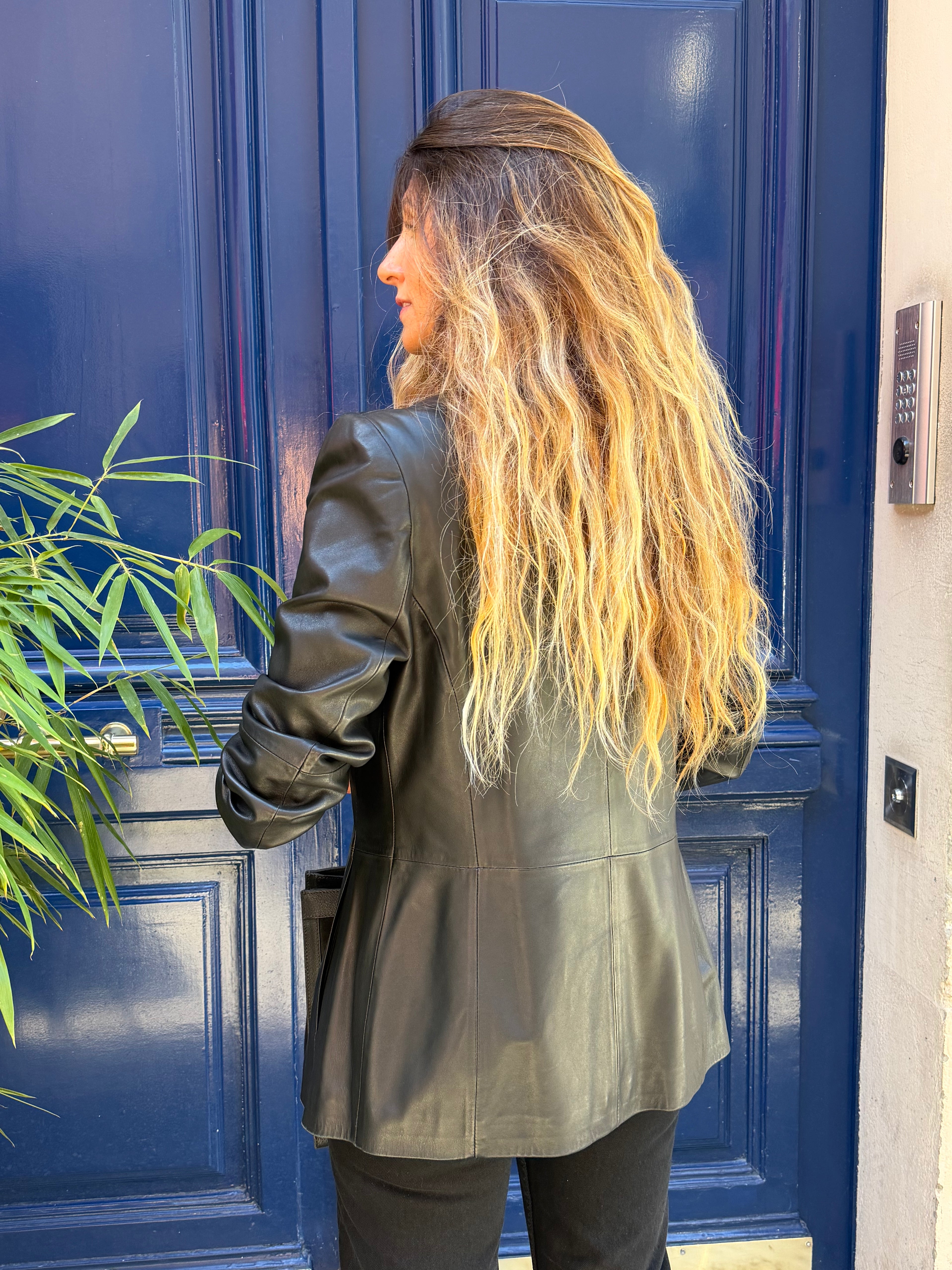 Veste Christ en cuir d’agneau noire