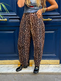 Pantalon large motif biche marron