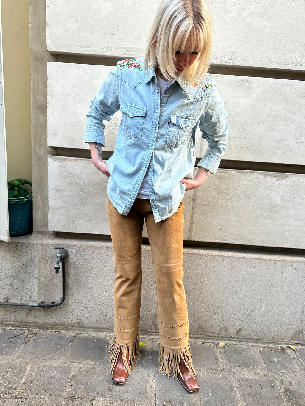Pantalon à franges beige