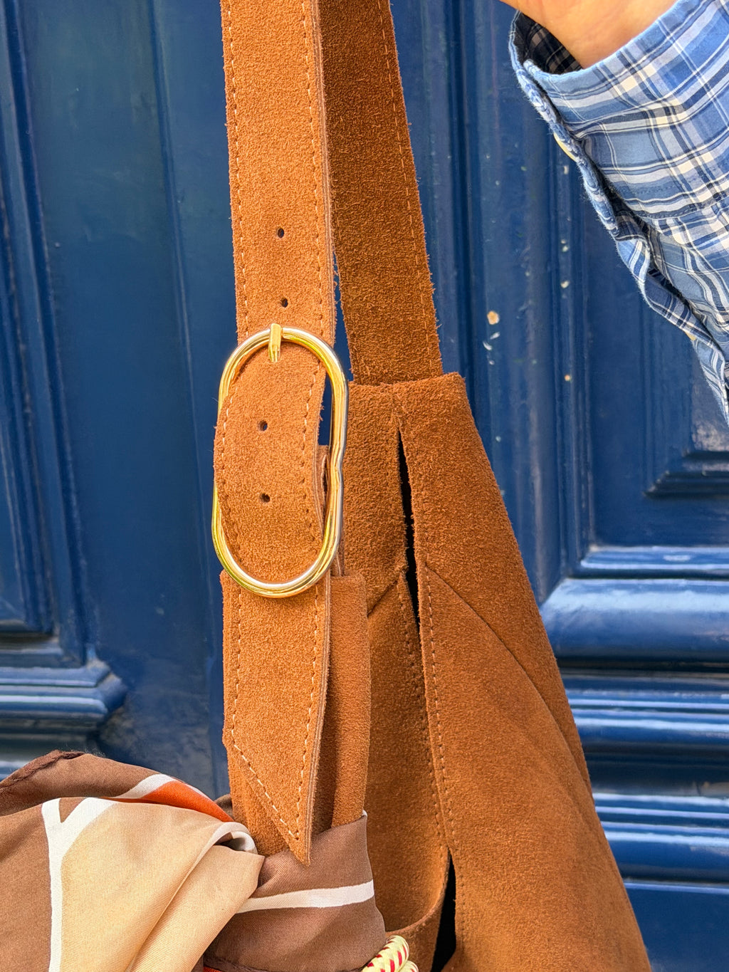 Sac hobo en cuir velours camel