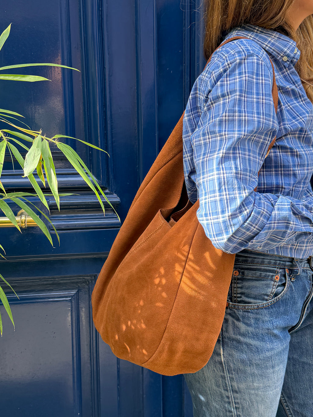 Sac hobo en cuir velours camel