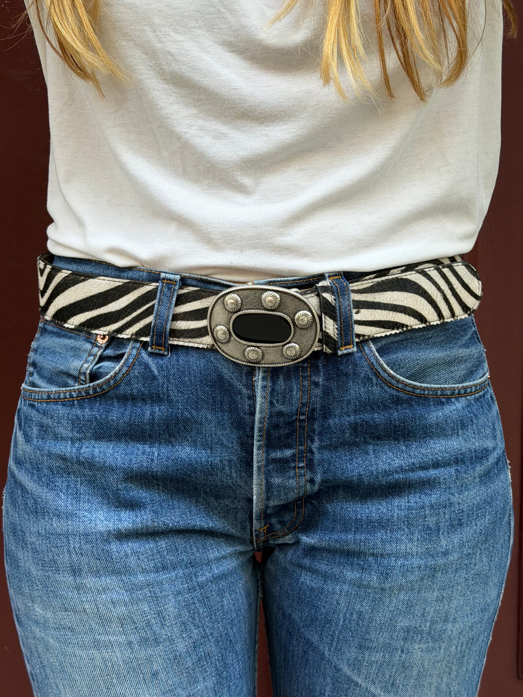 Ceinture en cuir motif zèbre