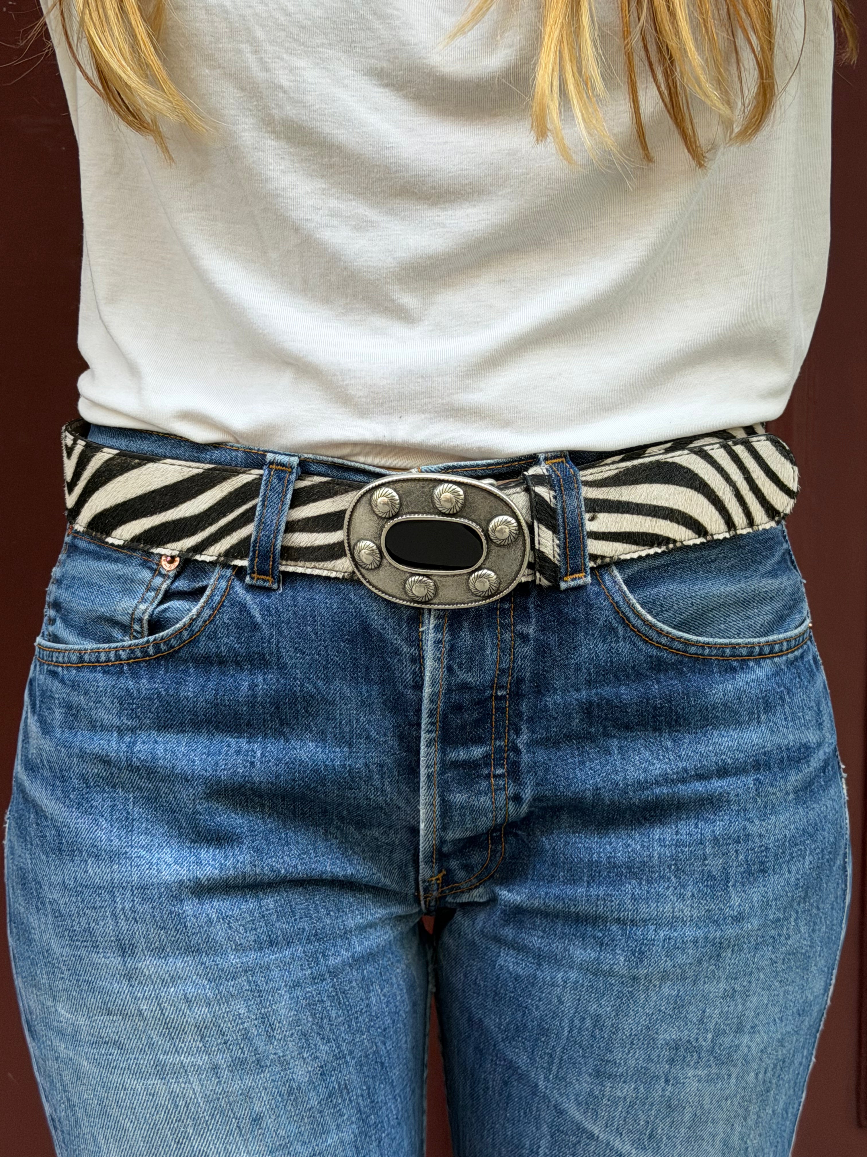 Ceinture en cuir motif zèbre