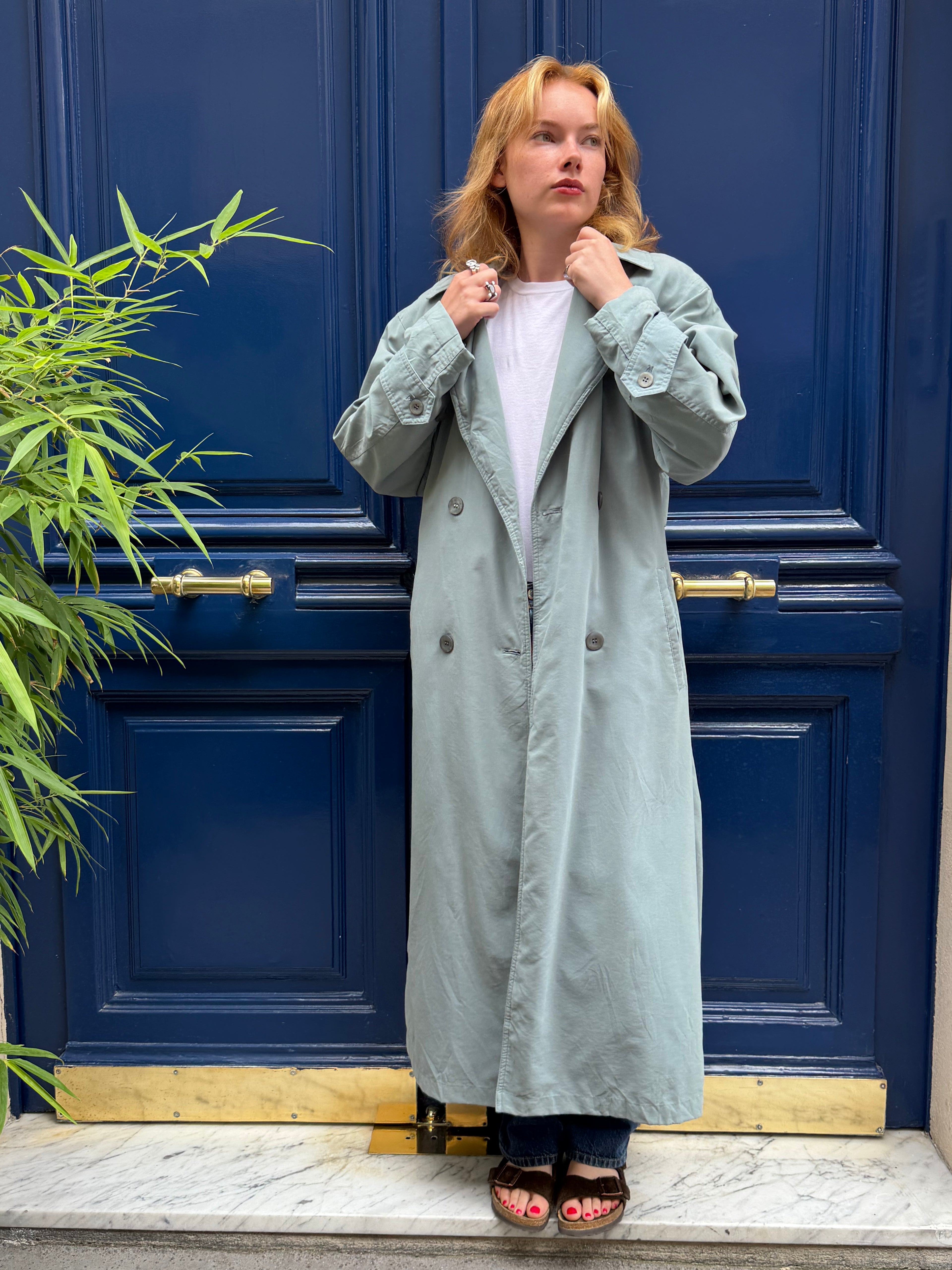 Trench vintage bleu sauge