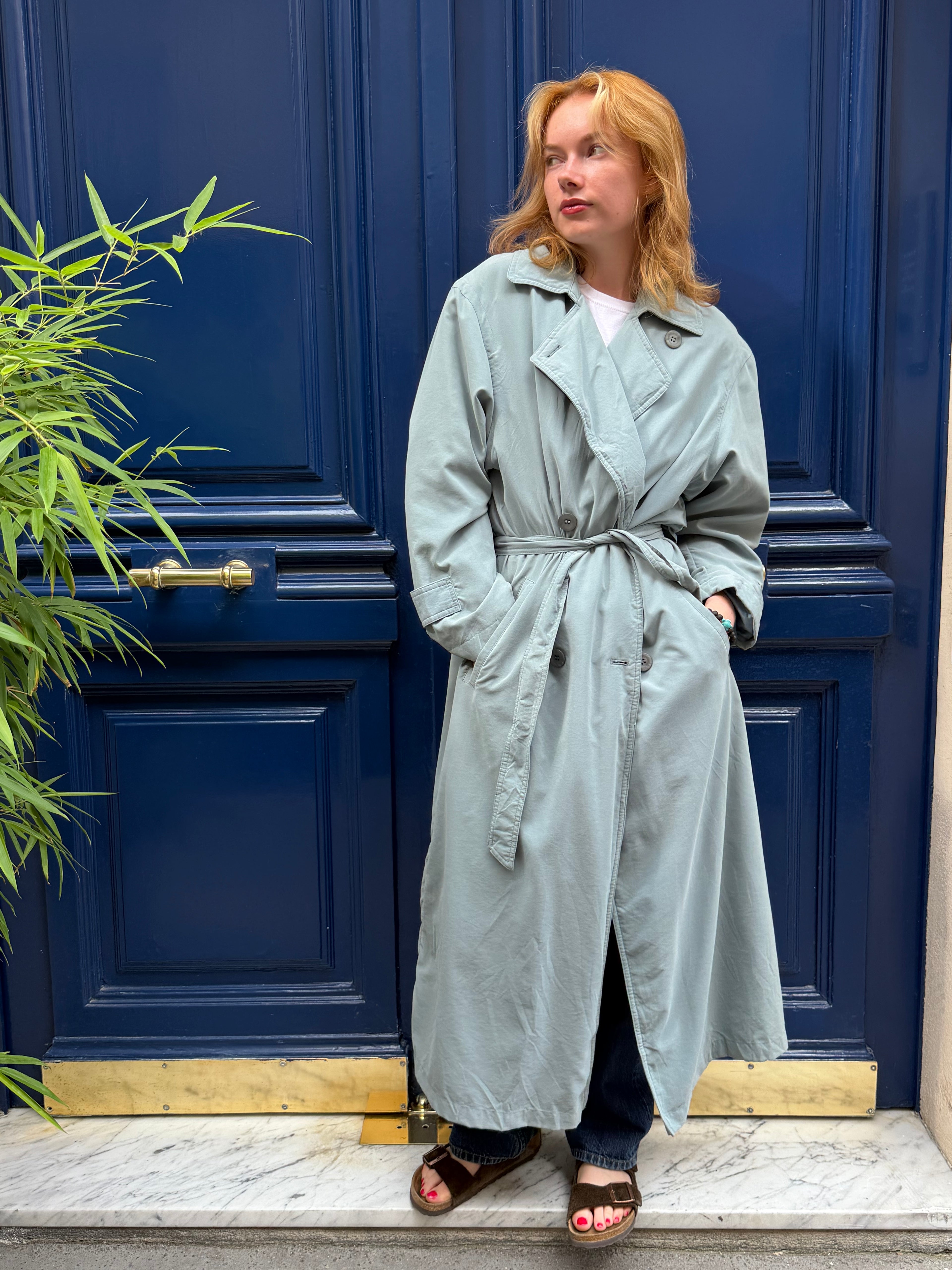 Trench vintage bleu sauge