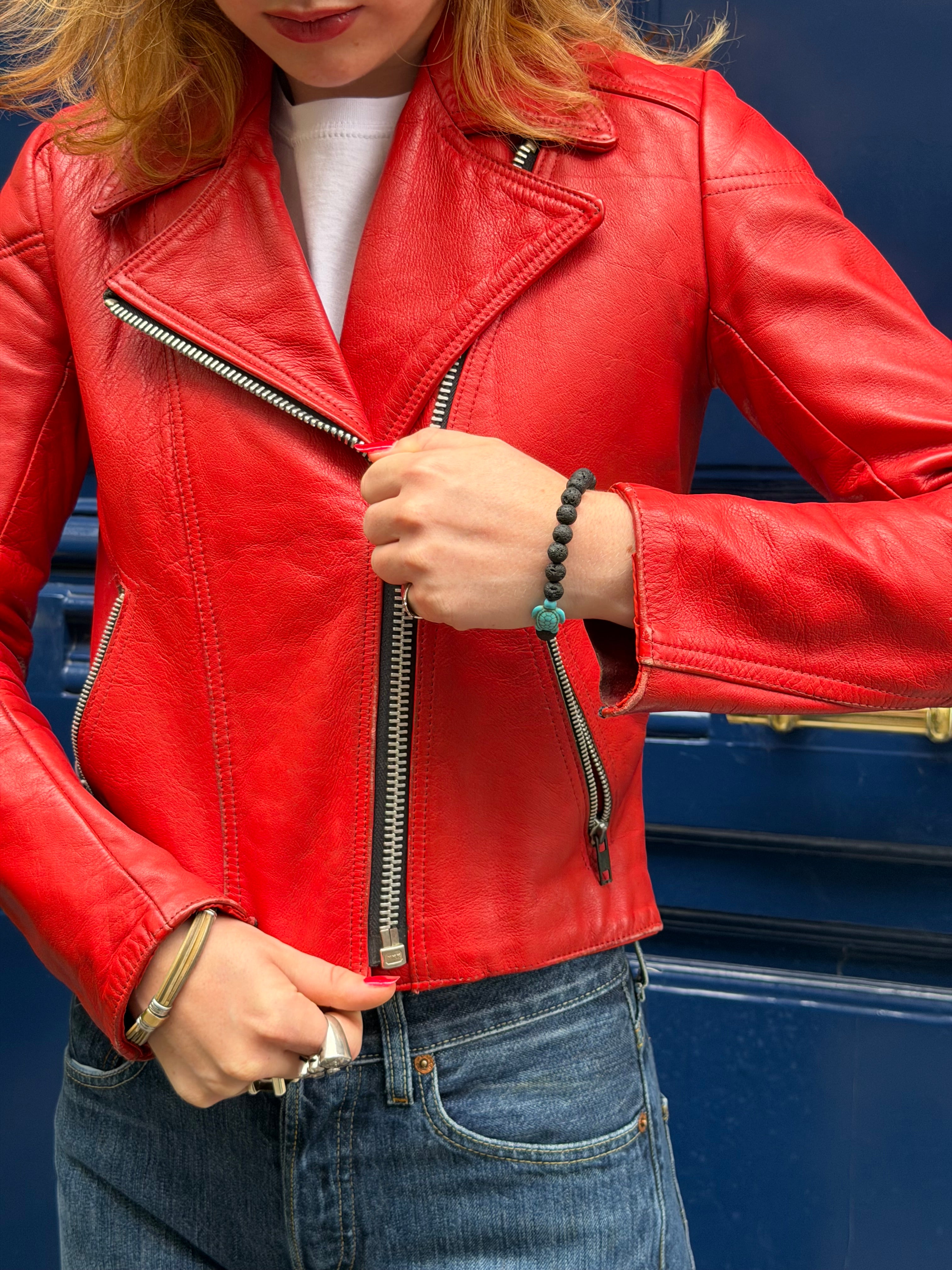 Perfecto en cuir rouge