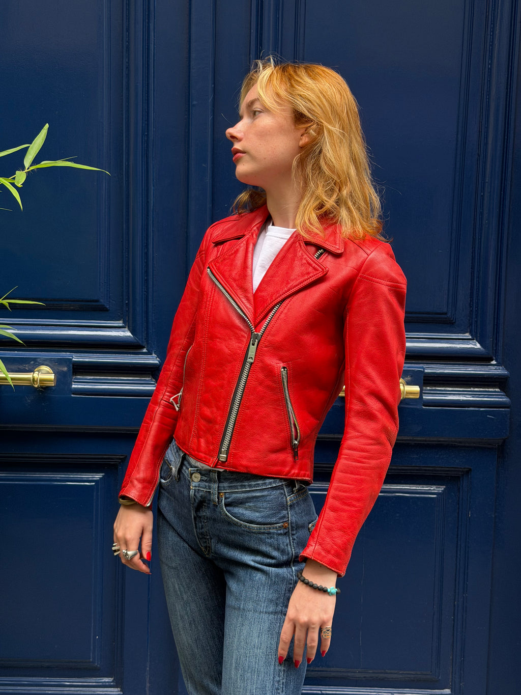 Perfecto en cuir rouge