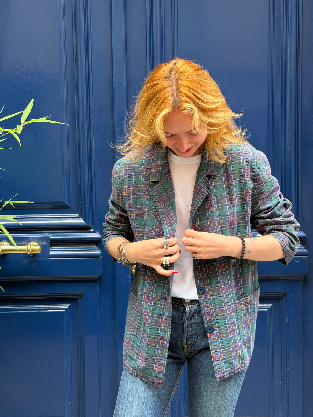 Veste texturée a carreaux