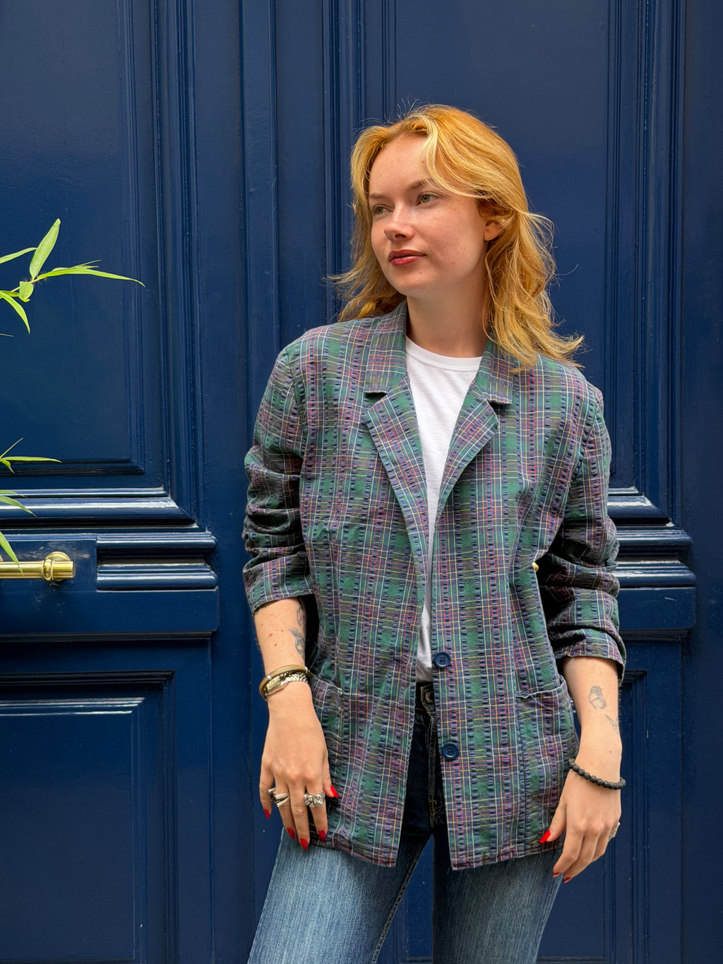 Veste texturée a carreaux
