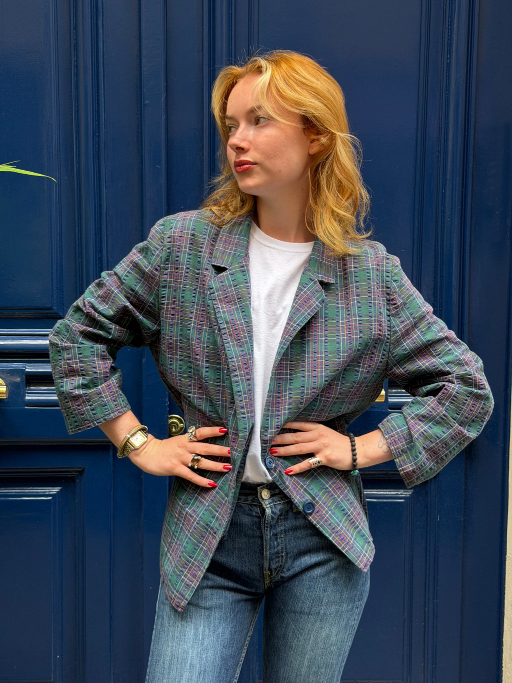 Veste texturée a carreaux