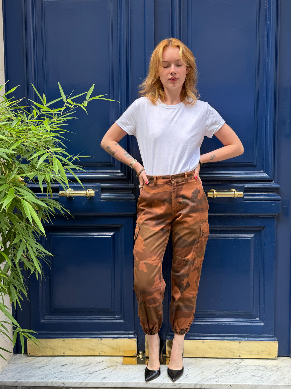 Pantalon cargo militaire camouflage orange