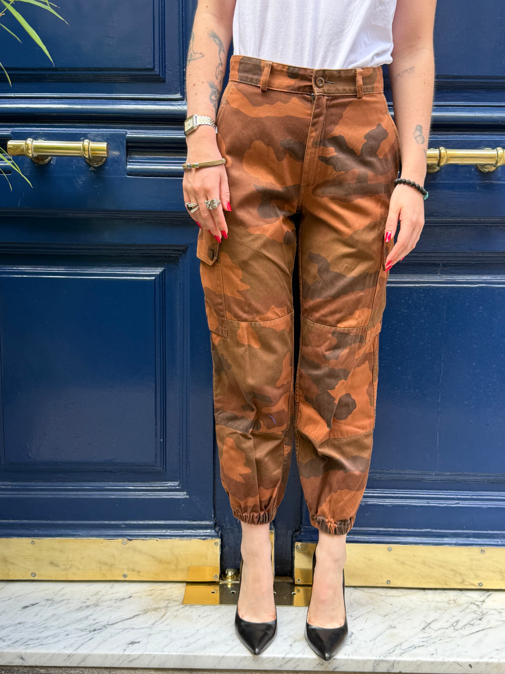 Pantalon cargo militaire camouflage orange