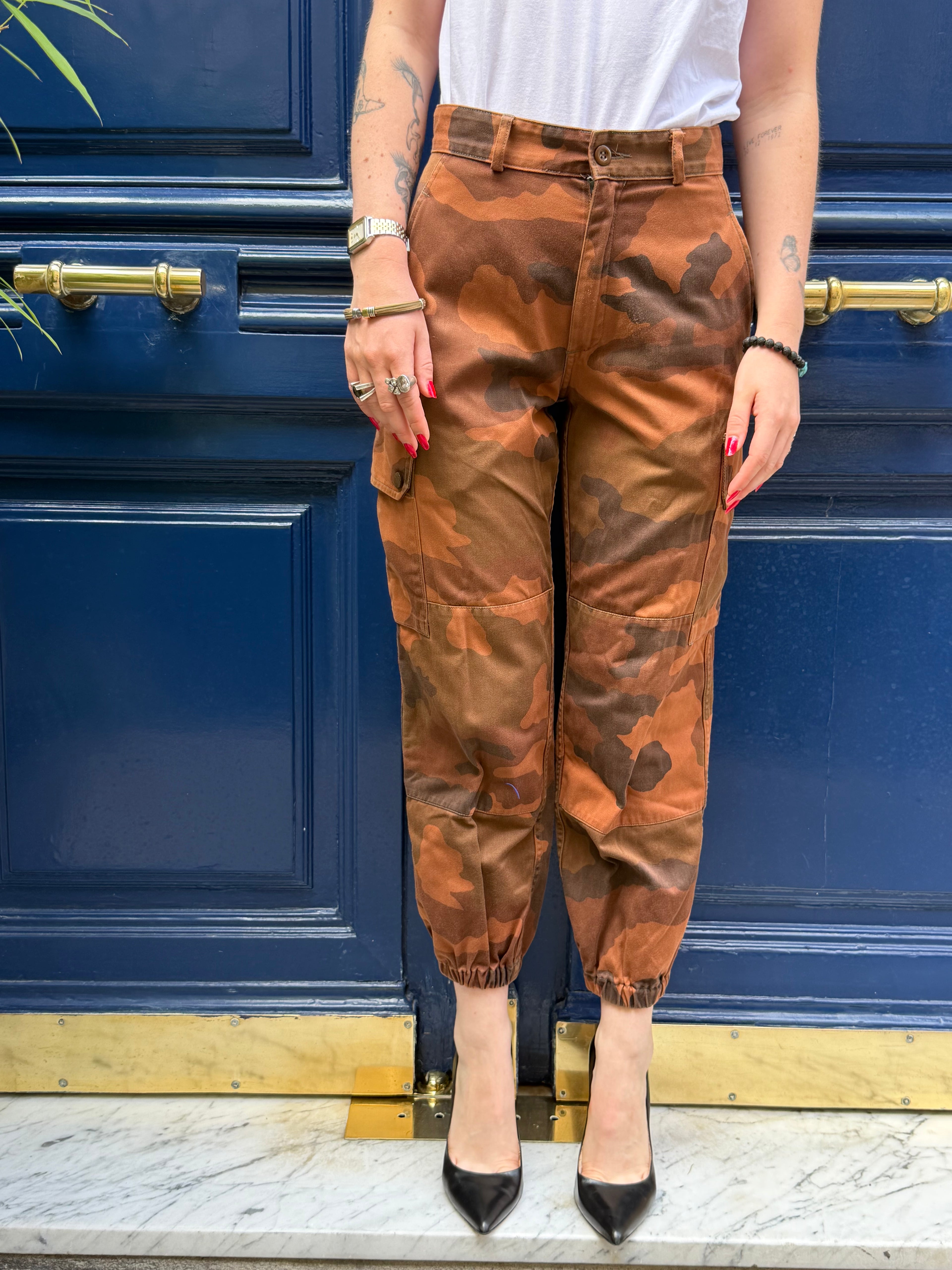 Pantalon cargo militaire camouflage orange