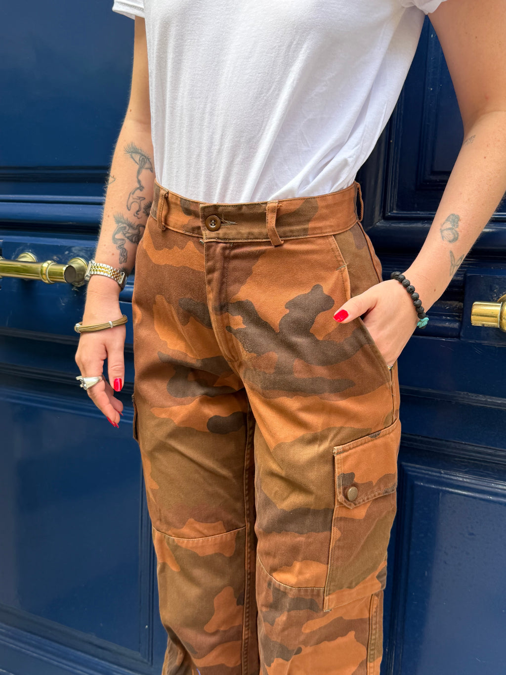 Pantalon cargo militaire camouflage orange