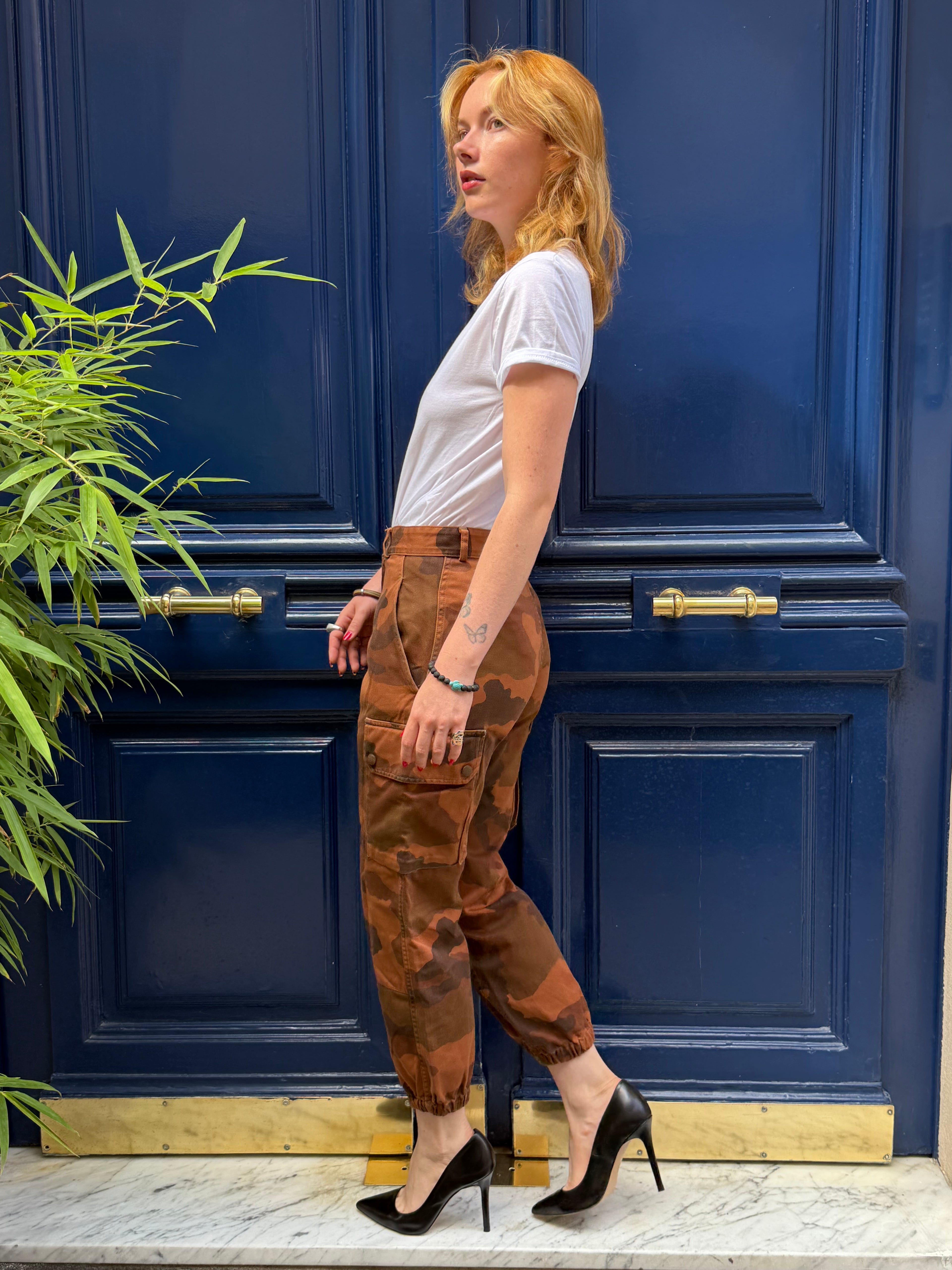Pantalon cargo militaire camouflage orange