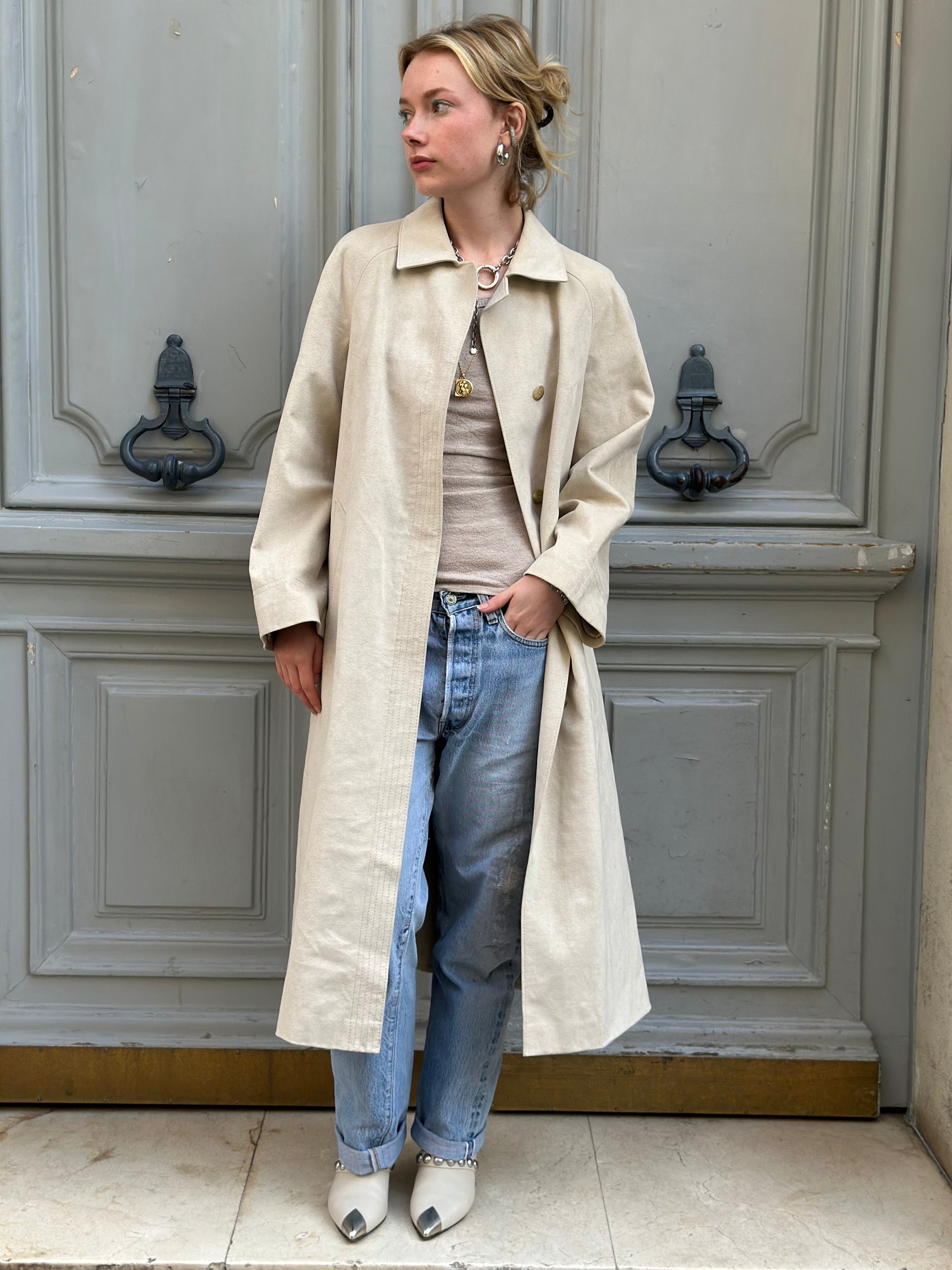 Imperméable beige effet daim