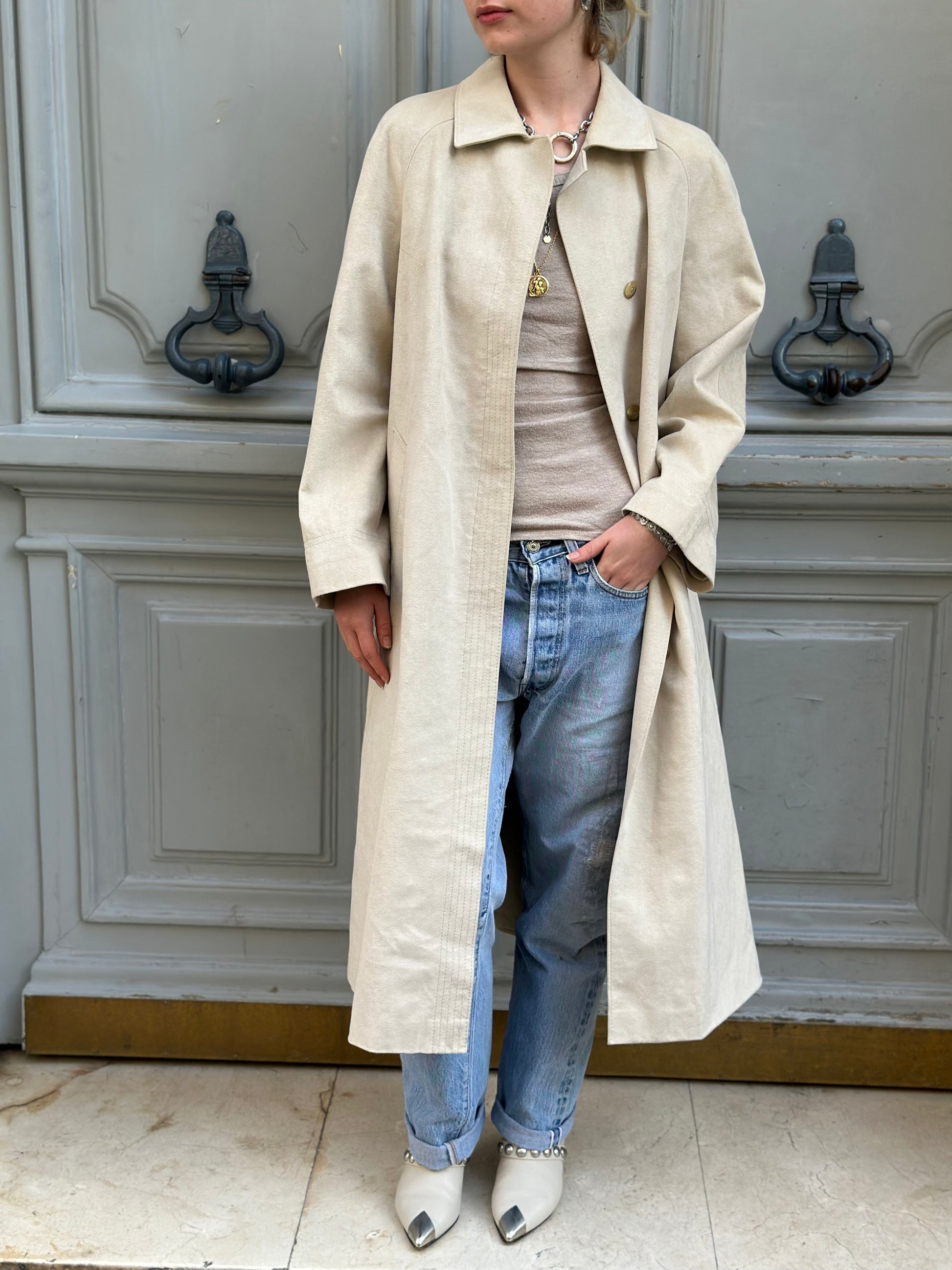 Imperméable beige effet daim