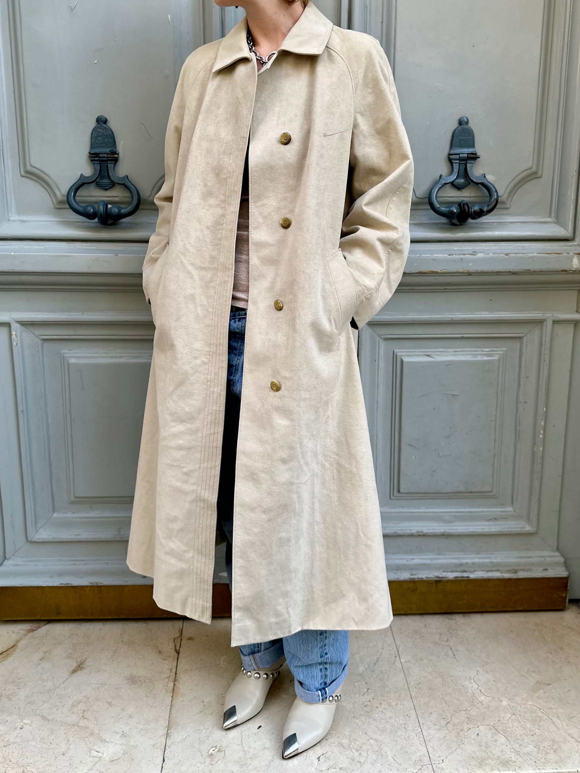 Imperméable beige effet daim