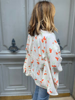 Kimono en soie fleuri orange
