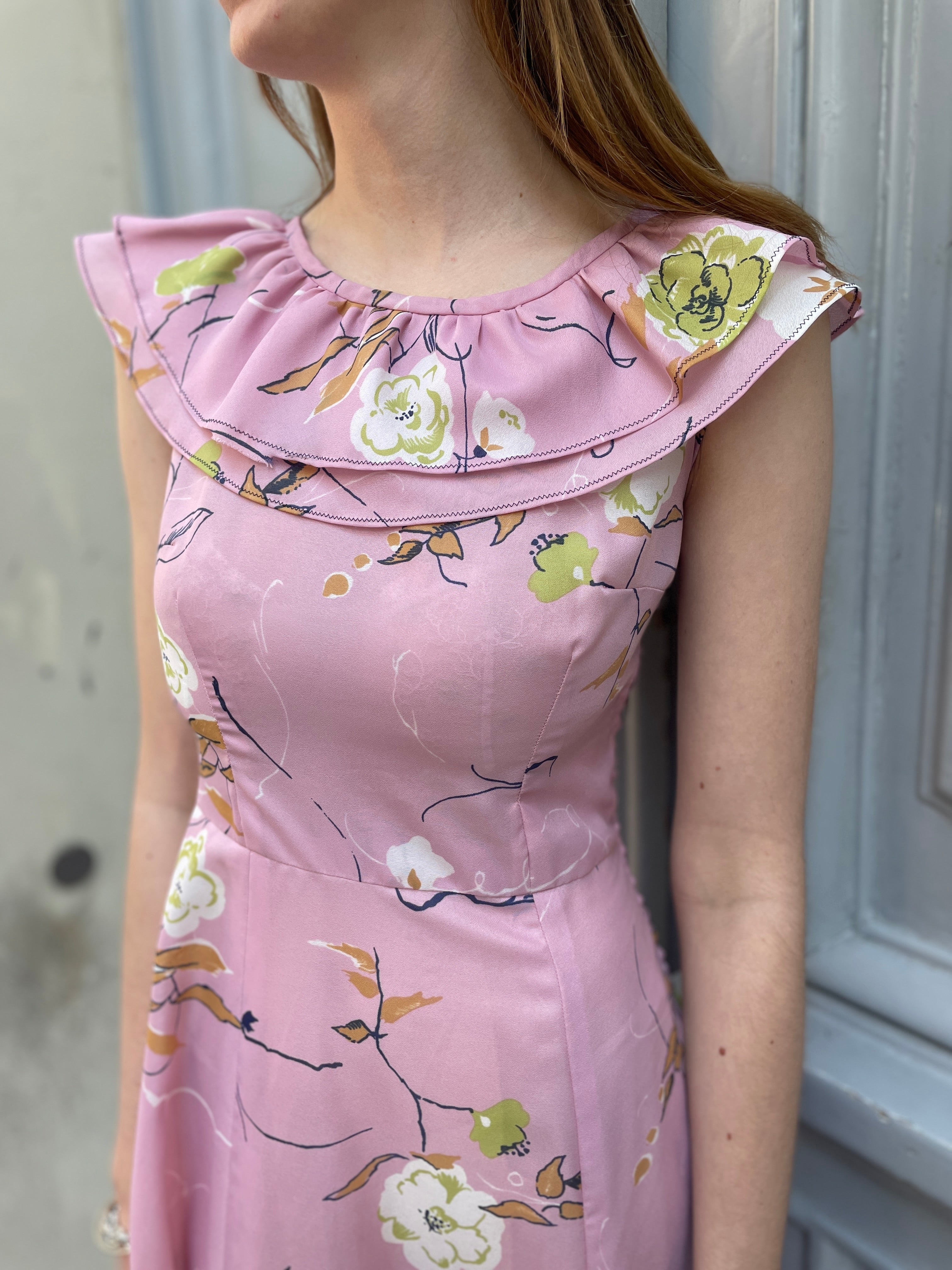 Robe longue imprimée rose