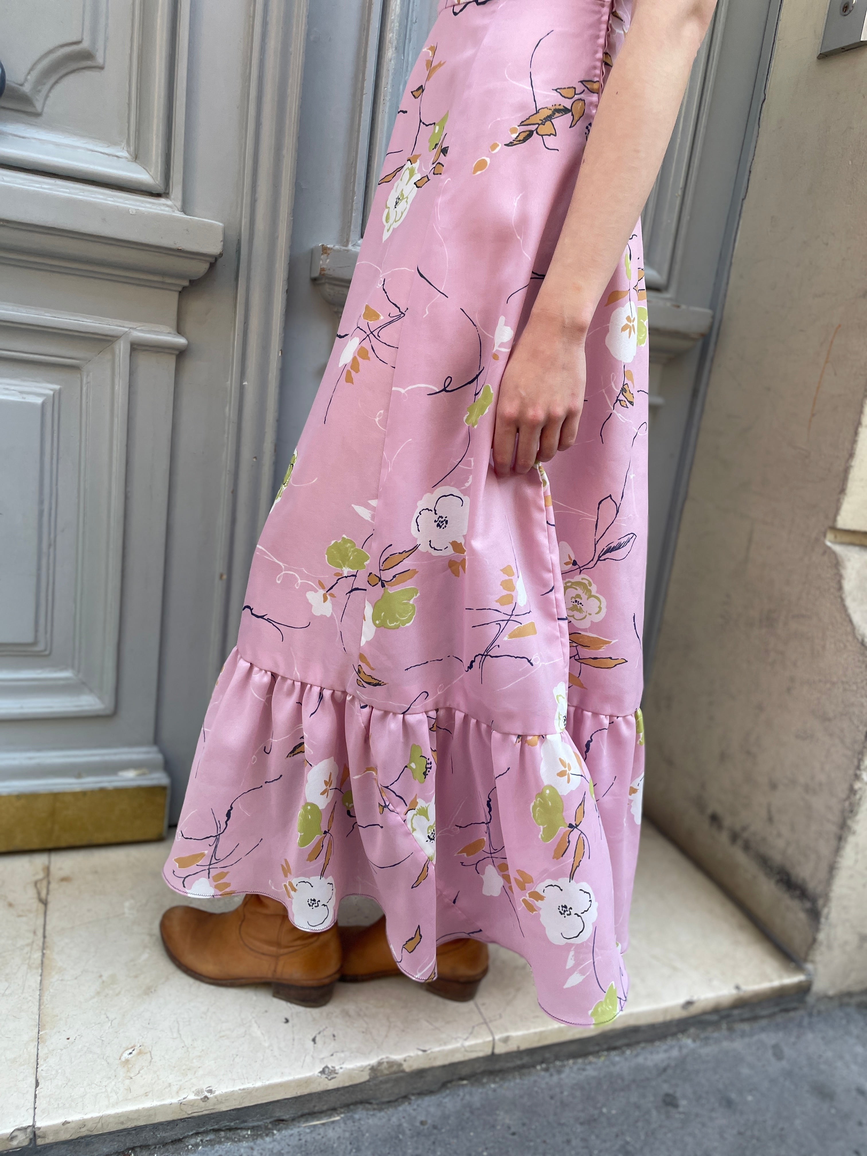 Robe longue imprimée rose