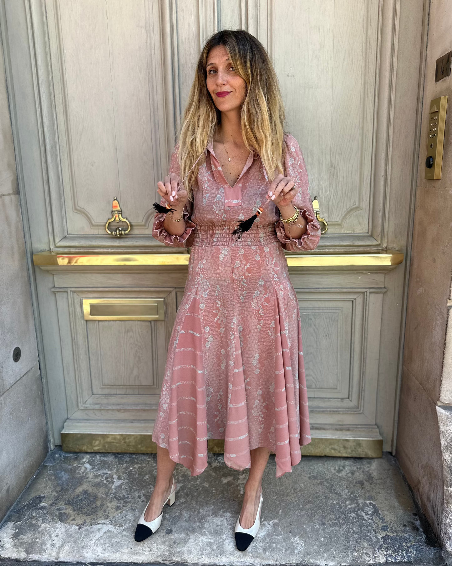 Robe longue en soie rose Mayle