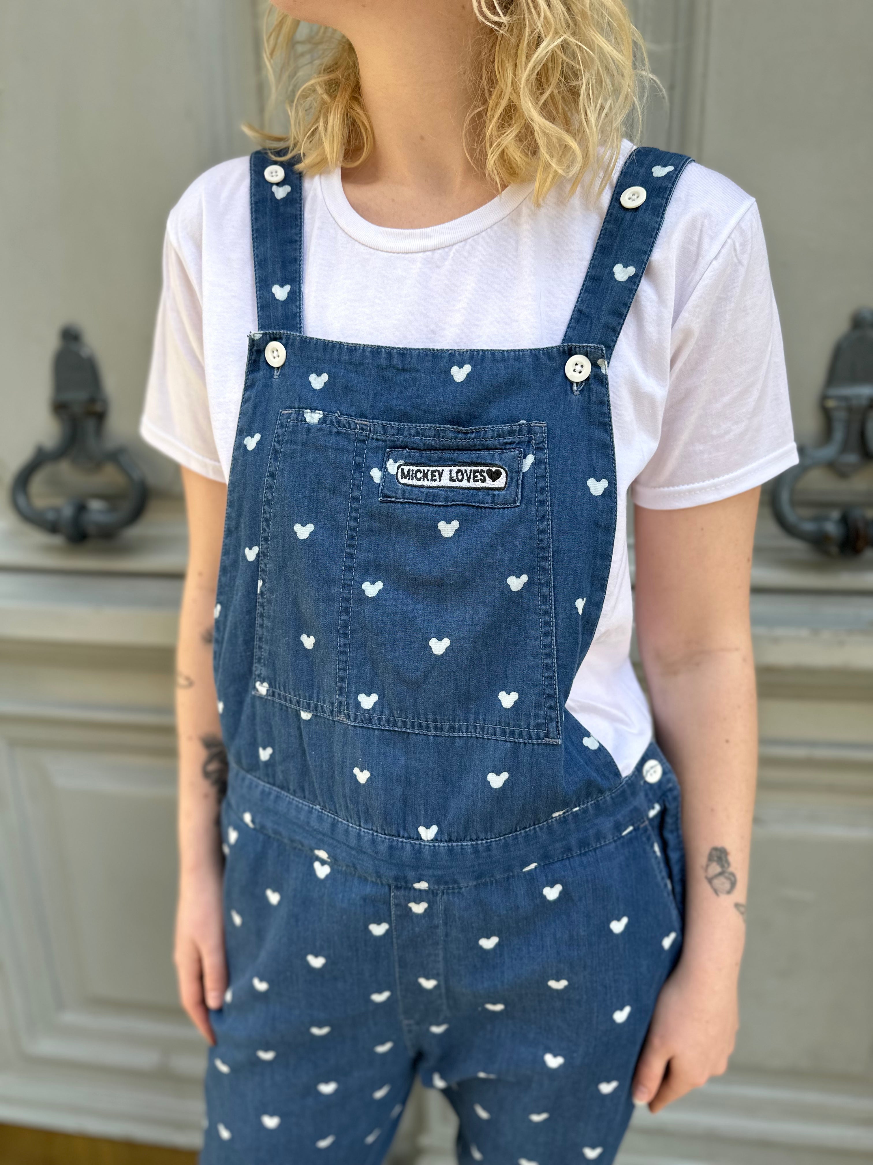 Salopette Mickey bleue et blanche