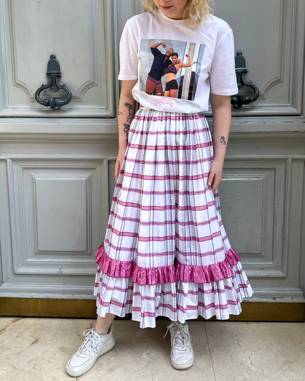 Jupon rose et blanc