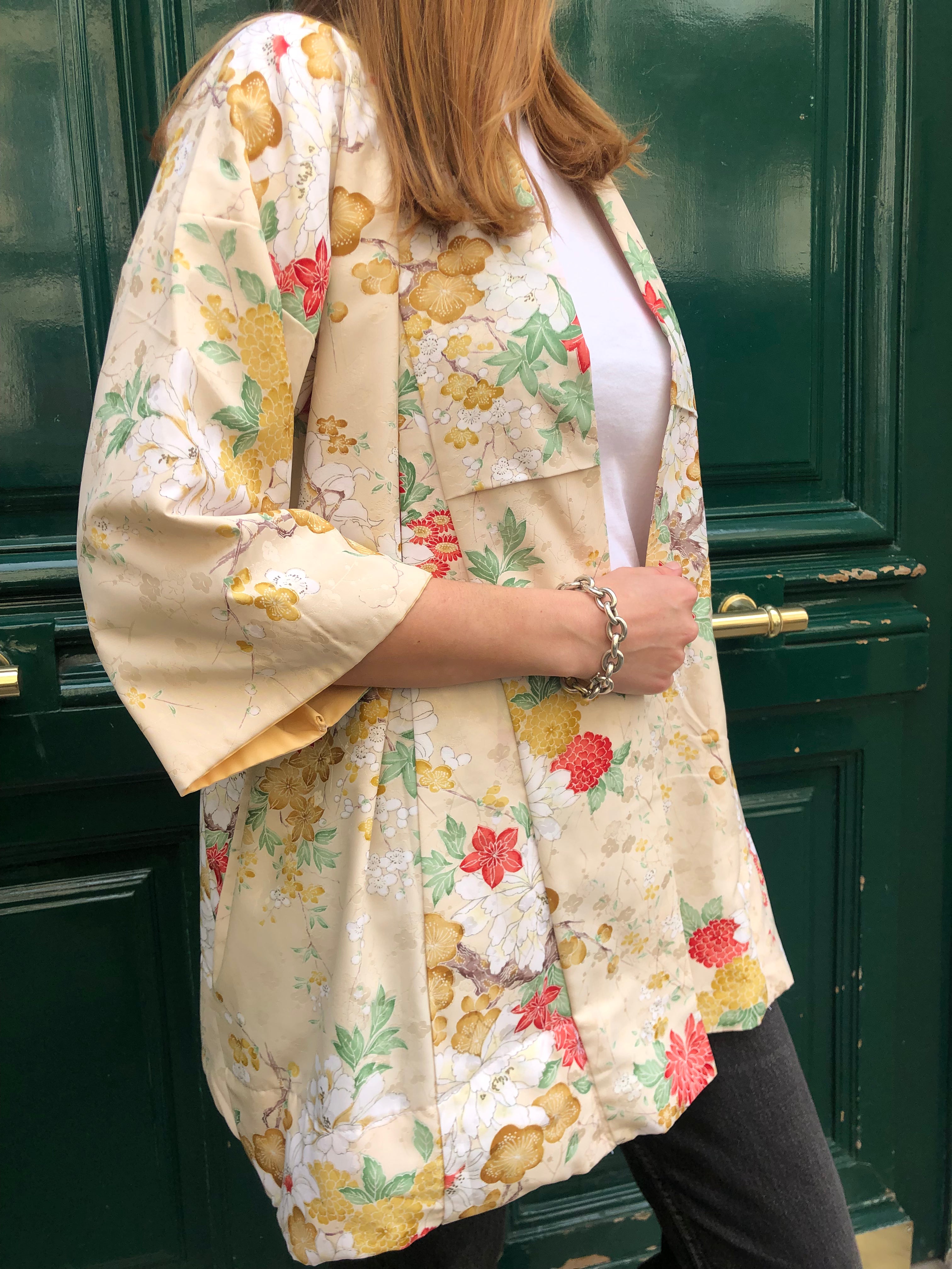 Kimono en soie beige